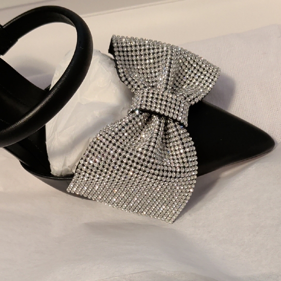 SCHUTZ Black Heels with Silver Bow - Picture 5 of 7